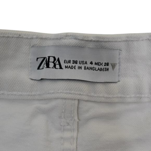 Zara Women's 4 High Rise White Cutoff Jean Shorts - Picture 8 of 8